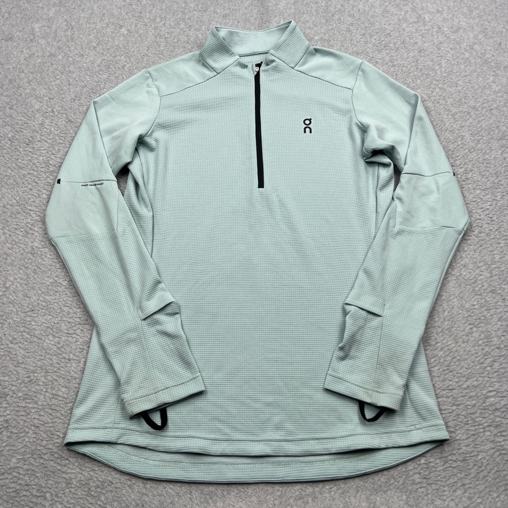 On Running Climate Shirt Womens Medium Seafoam 1/4 Zip Waffle Knit Run Pullover
